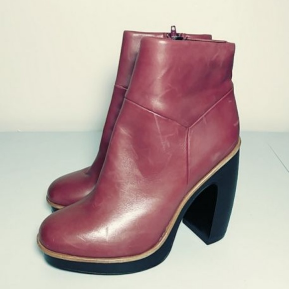 Aldo Brand Red Red Leather Thick Stacked Ankle - Picture 2 of 7